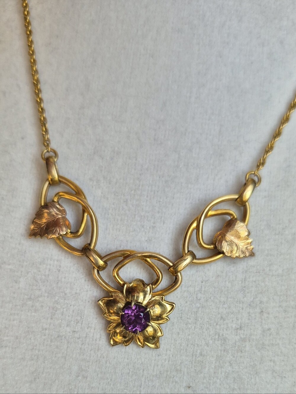 Winward Gold Floral Necklace with Purple Stone
